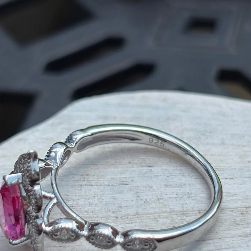 Pear Cut 1.25 tcw Genuine Ruby & Diamond Ring Sterling Silver Size 7 - Picture 9 of 14